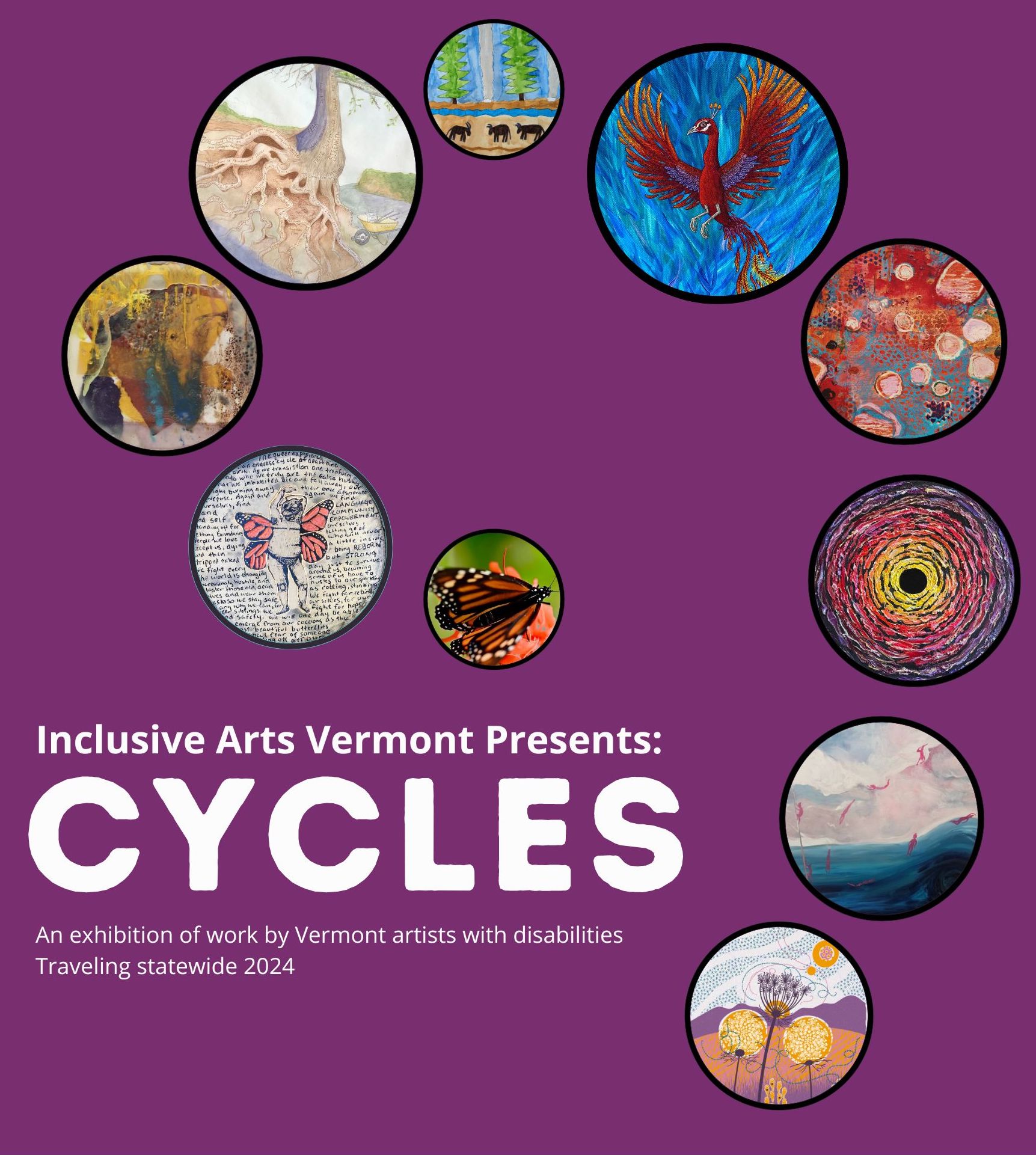 CYCLES 2024 Exhibition Inclusive Arts Vermont   Cyclesspiral From MaskedPoster 